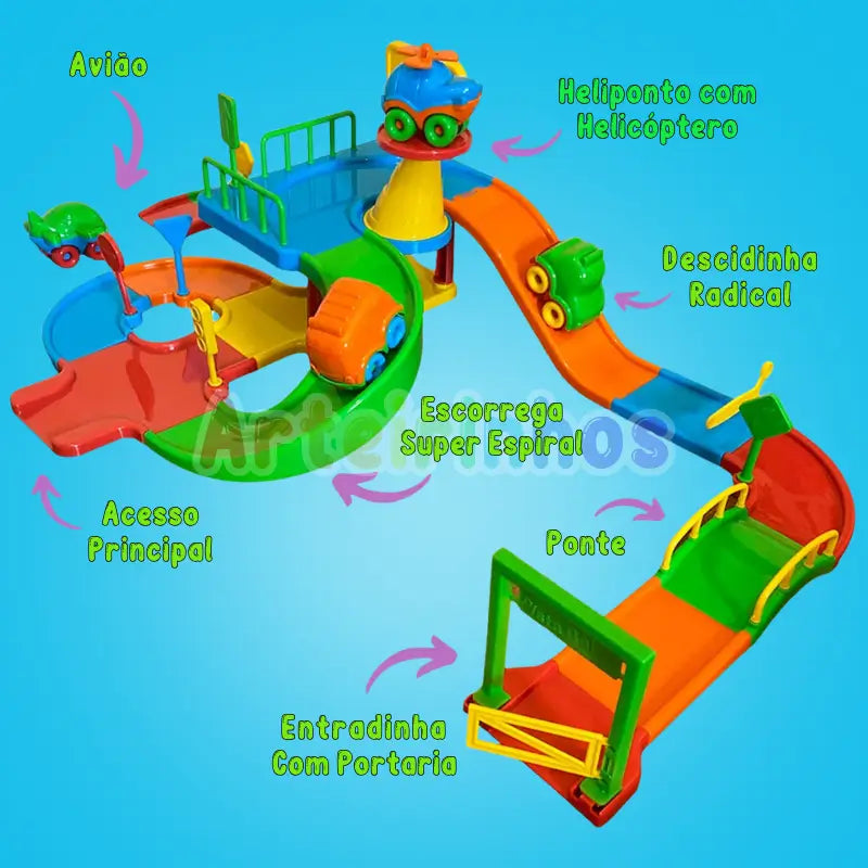 Pista Baby Car Kit C/34 Peças + 4 Carrinhos