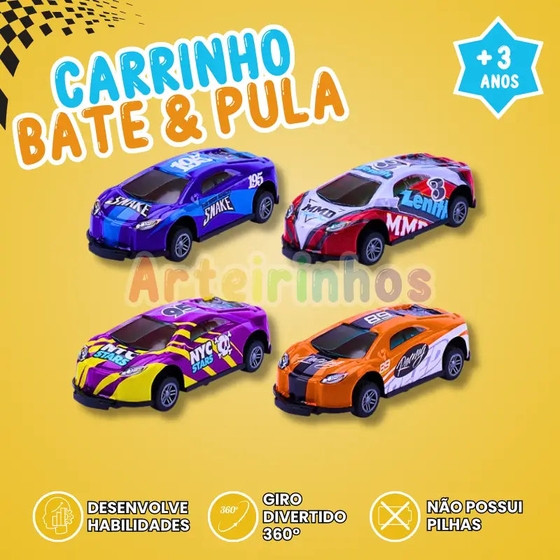 Carrinho Bate e Pula 360º Acrobático: Kit 4 Unidades, Diversão Garantida Crianças